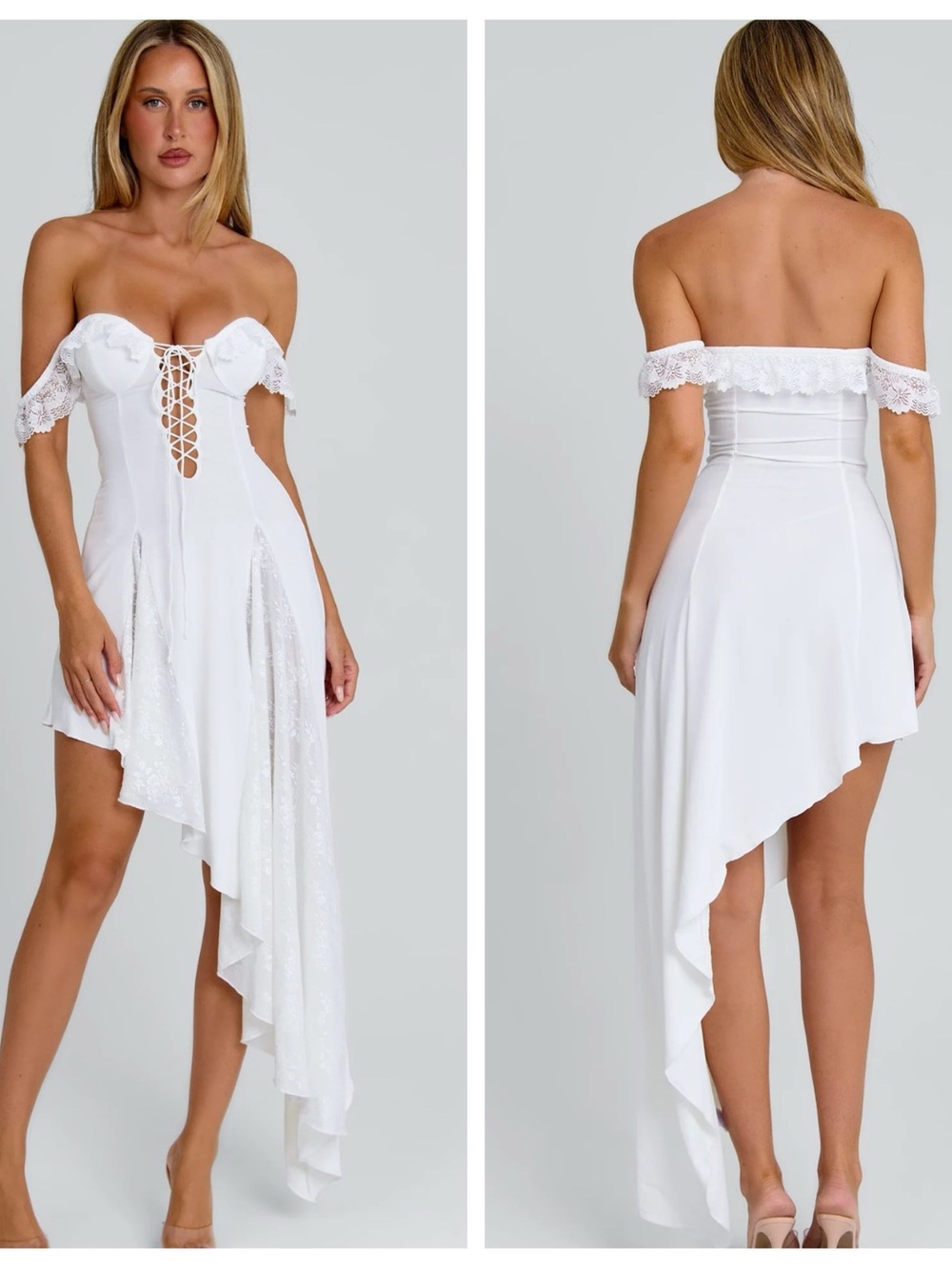 Outcast‎ Dress Womens Size Large brisa asymetrical white stratch maxi Babydoll